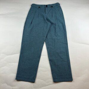 Sundance Blue Gingham Plaid Linen Blend High Rise Tapered Ankle Pant 2
